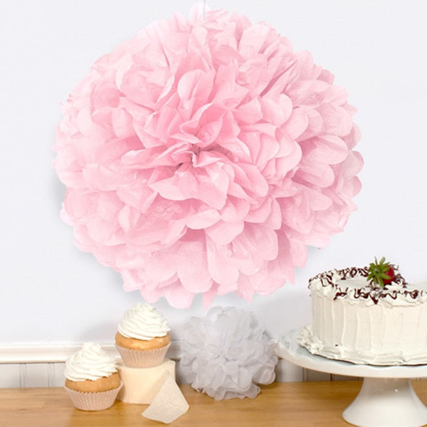 Lovely Pink Puff Ball Tissue Decoration, 16 inch