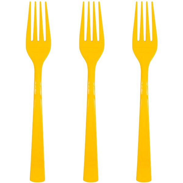 Sunflower Yellow Forks, Reusable Plastic, tableware, set of 18