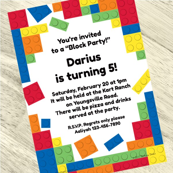 Invitation Block Design Printable Party Invitations Building Block Building Bricks Blocks