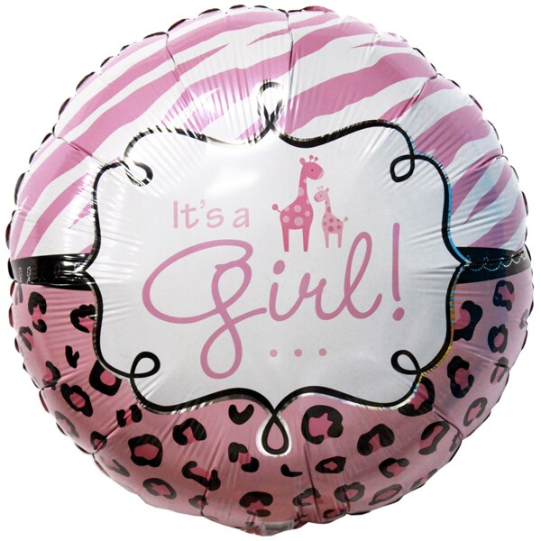 Safari Baby Girl Foil Balloon, 18 inch, each