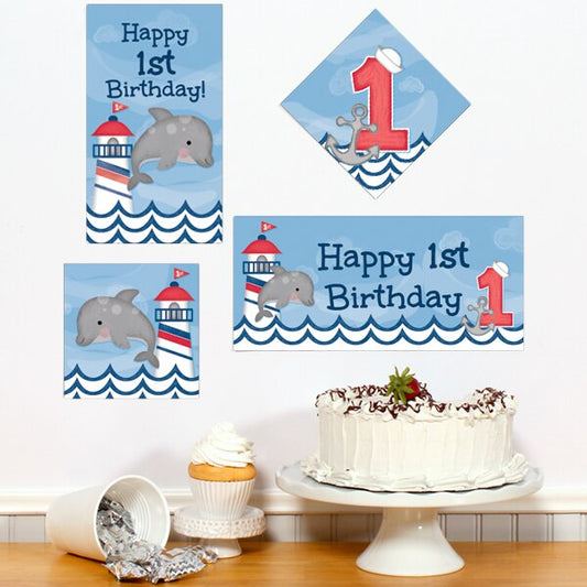 Birthday Direct's Nautical Dolphin 1st Birthday Sign Cutouts