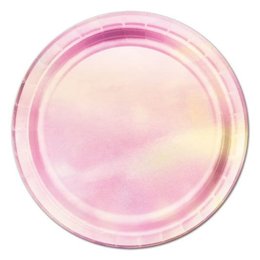 Pink Iridescent Foil Dessert Plates, 7 inch, 8 count