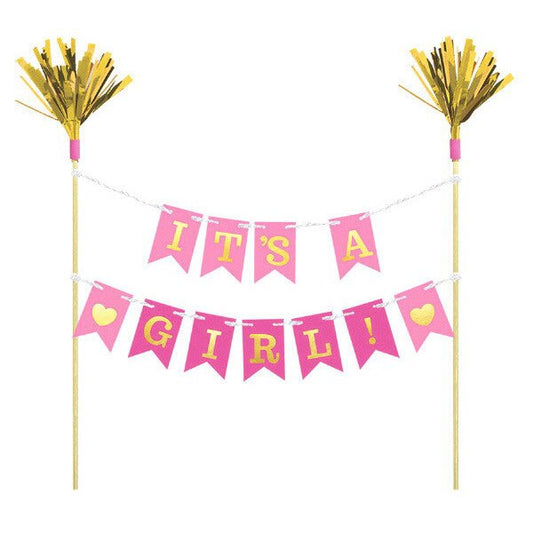 It's a Girl Pennant Banner Cake Topper, 11 inch, each