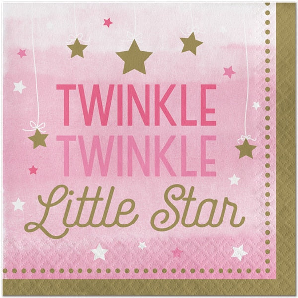 Twinkle Little Star Pink Lunch Napkins, 6.5 inch fold, set of 16