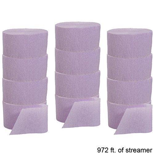 Crepe Streamers 12-81 Foot Rolls Lavender, 972 feet, set of 12