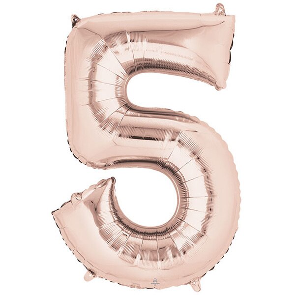 Rose Gold Number 5 SuperShape Foil Balloon, 33 inch, each