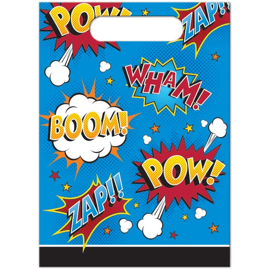 Comic Book Hero Party Treat Bags, 6.5 x 9 inch, 8 count
