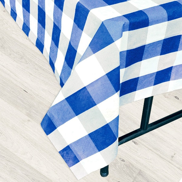 Blue and White Plaid Checkered Table Cover, 54 x 108 inch