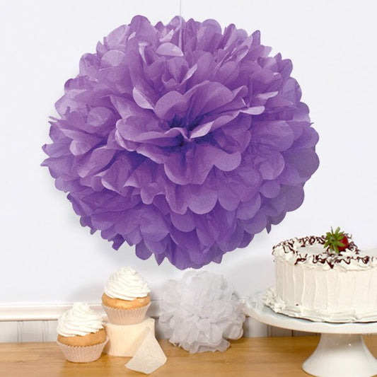 Pretty Purple Puff Ball Tissue Decoration, 16 inch