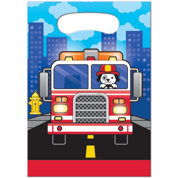 Firefighter Fire Engine Treat Bags, 6.5 x 9 inch, 8 count