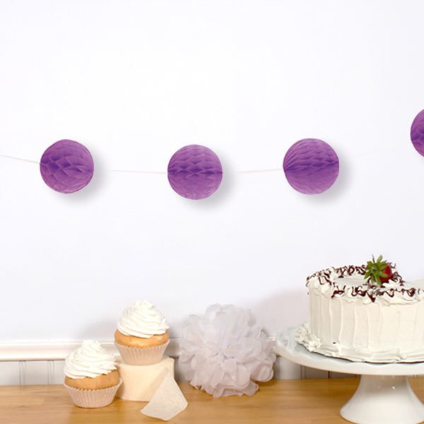 Pretty Purple Honeycomb Ball Garland, 3 inch x 7 feet, each