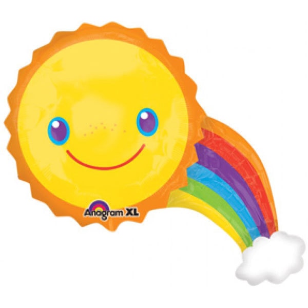 Sunshine and Rainbow SuperShape Foil Balloon, 33 x 32 inch, each