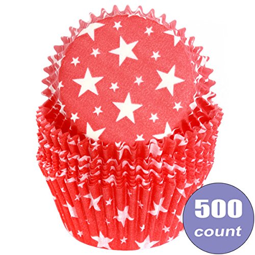 Cupcake Standard Size Greaseproof Paper Baking Cup Red Stars, standard, 500 count