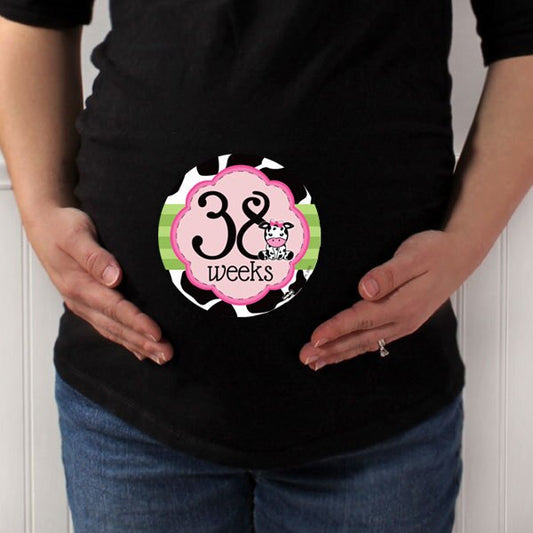 Little Cow Pink Baby Shower Maternity Large Stickers, 4 inch diameter, set of 12