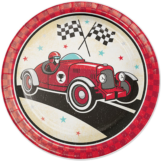 Vintage Race Car Dinner Plates, 9 inch, 8 count