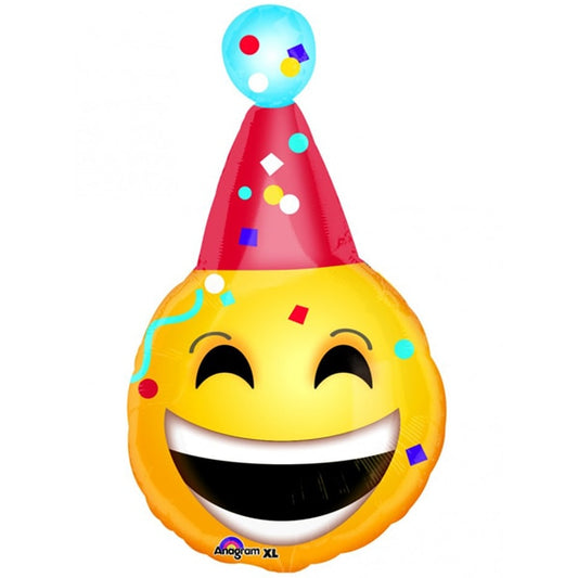 Emoji Party Hat Shape Foil Balloon, 14 x 25 inch, each