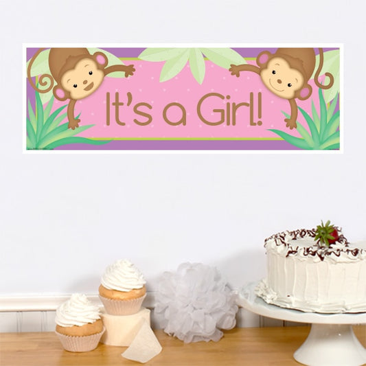 Little Monkey Pink Baby Shower Tiny Banner, 8.5x11 Printable PDF Digital Download by Birthday Direct