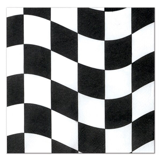 Black and White Checkered Flag Beverage Napkins, 5 inch fold, set of 18