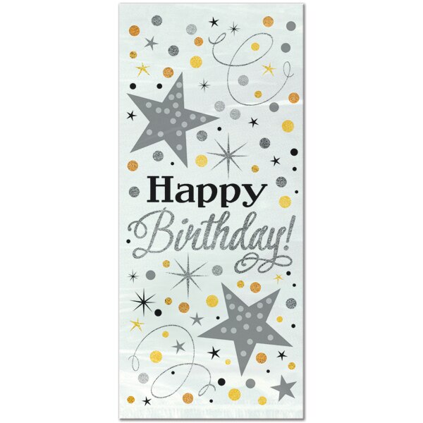 Gold and Silver Celebration Birthday Cello Bags, 11 inch, set of 20