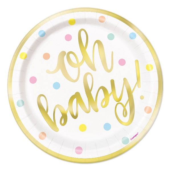 Oh Baby Shower Foil Dessert Plates, 7 inch, 8 count
