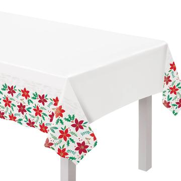 Christmas Poinsettia  Wishes Plastic Tablecover, 54 x 102 inch