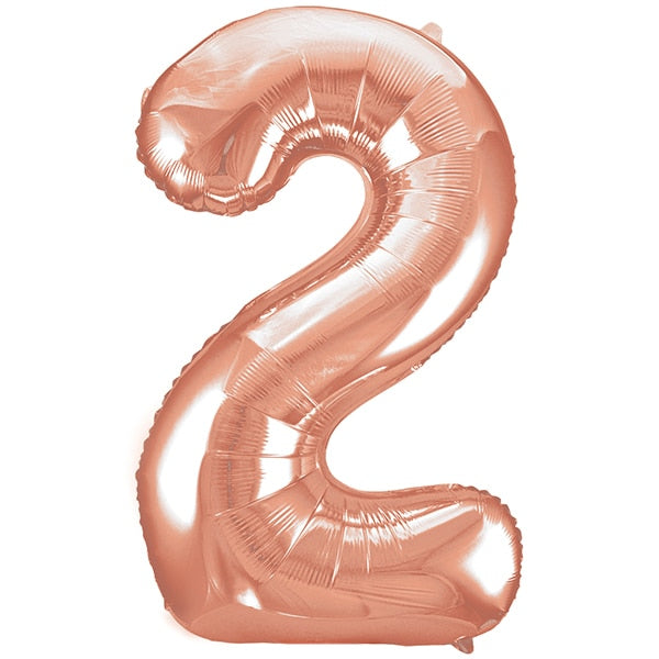 Rose Gold Number 2 Foil Balloon, 34 inch, each