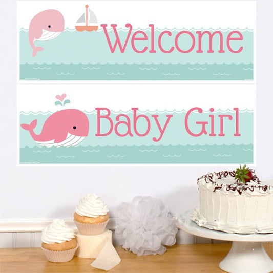 Birthday Direct's Little Whale Baby Shower Pink Two Piece Banners