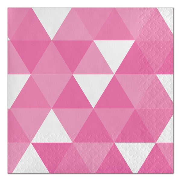 Candy Pink Geometric Beverage Napkins, 5 inch fold, set of 16