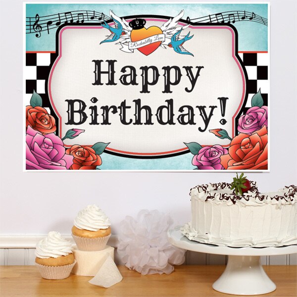 Rockabilly Birthday Sign, 8.5x11 Printable PDF Digital Download by Birthday Direct