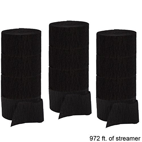 Crepe Streamers 12-81 Foot Rolls Black, 972 feet, set of 12