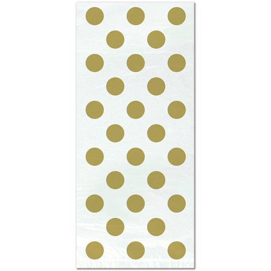White with Gold Dot Cello Bags, 11.5 x 5 inch, set of 20
