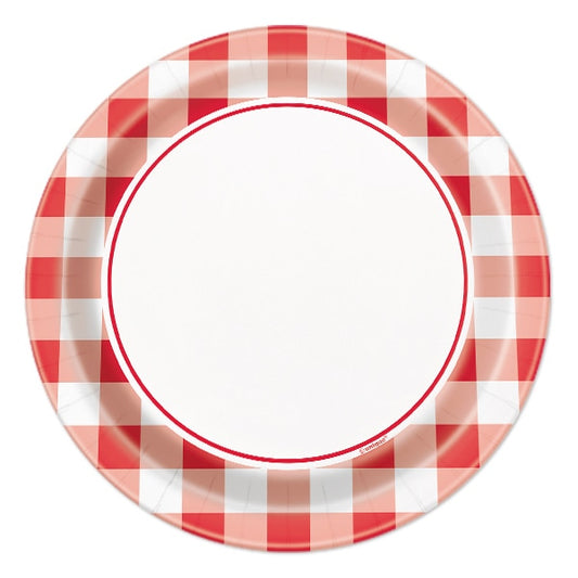 Red and White Gingham Dessert Plates, 7 inch, 8 count