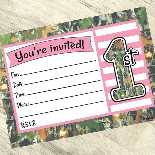 Birthday Direct's Camouflage 1st Birthday Pink Invitations