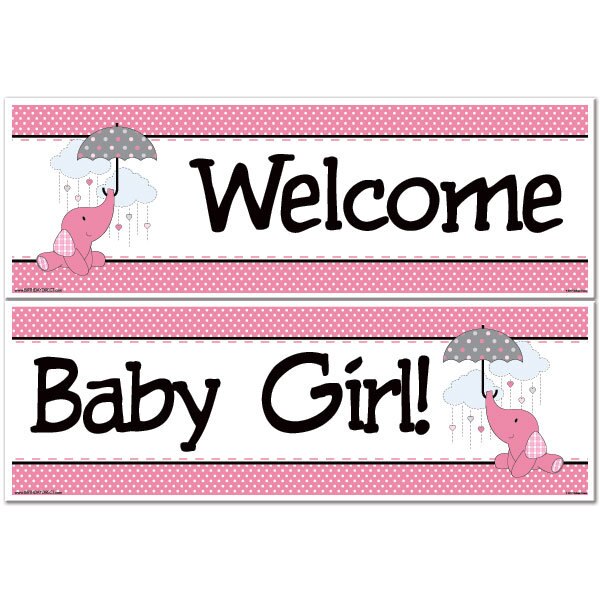 Birthday Direct's Elephant Baby Shower Pink Two Piece Banners