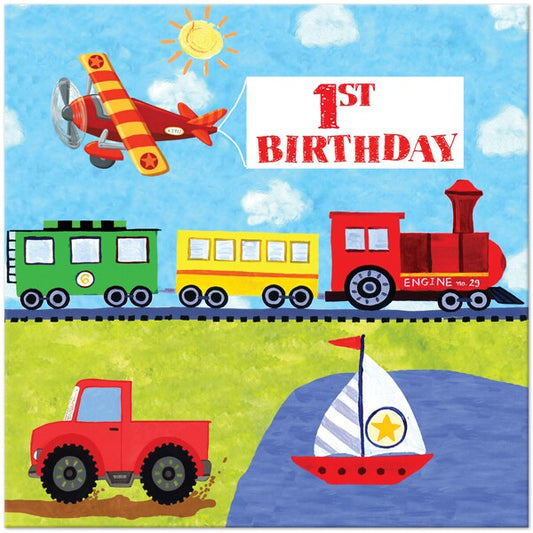 Train and Plane 1st Birthday Party Lunch Napkins, 6.5 inch fold, set of 16