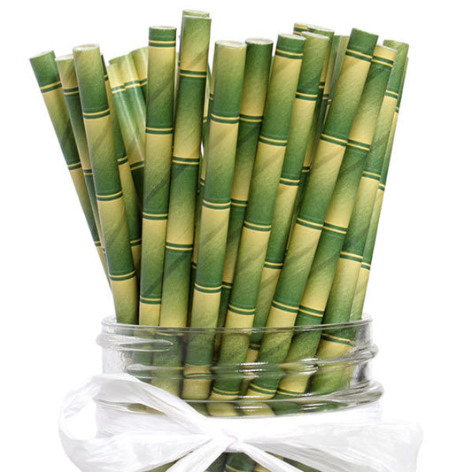 Straws, Bamboo Print eco-friendly Paper, 7.75 inch, set of 24