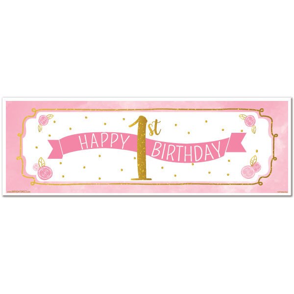 Pink and Gold 1st Birthday Tiny Banner, 8.5x11 Printable PDF Digital Download by Birthday Direct