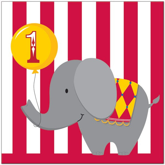 Big Top Circus 1st Birthday Lunch Napkins, 6.5 inch fold, set of 16