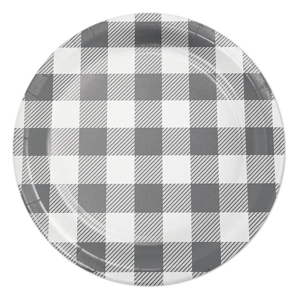 Gray and White Plaid Checkered Dessert Plates, 7 inch, 8 count