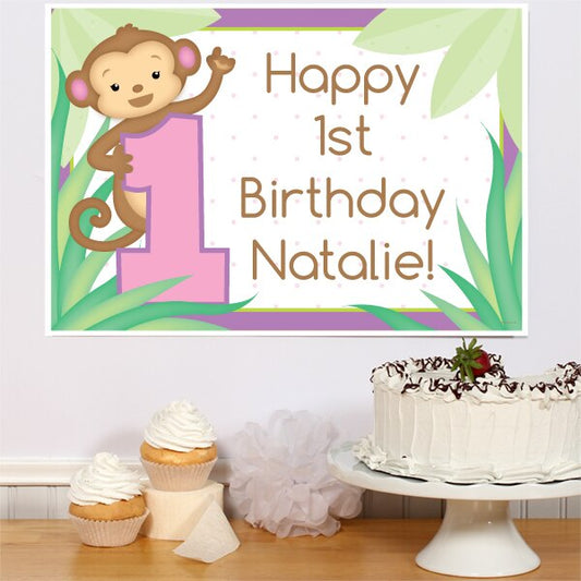 Birthday Direct's Little Monkey 1st Birthday Pink Custom Sign