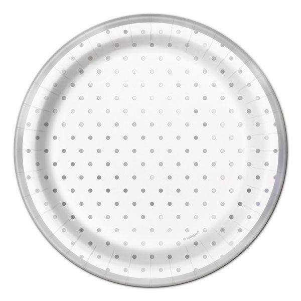 Silver Foil Mini Dots Dessert Plates, 7 inch, 8 count