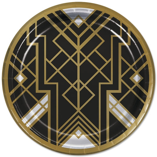 Roaring 1920s Party Foil Dinner Plates, 9 inch, 8 count