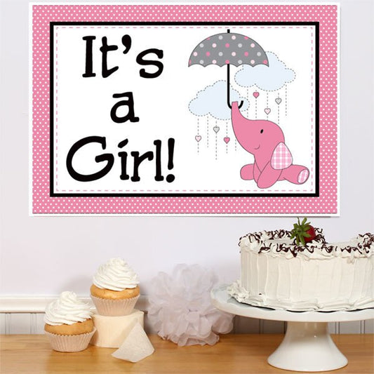 Elephant Baby Shower Pink Sign, 8.5x11 Printable PDF Digital Download by Birthday Direct