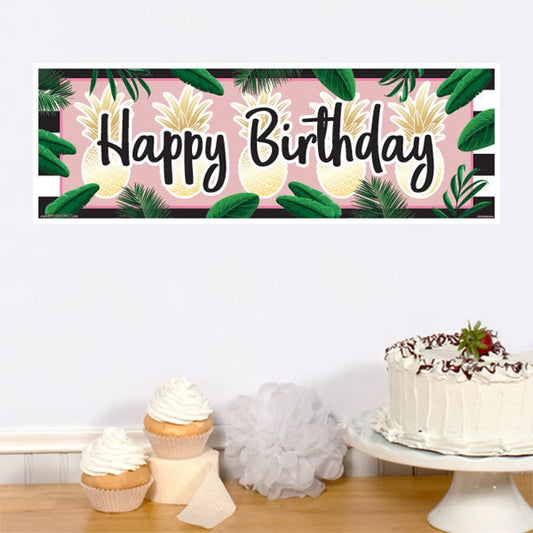 Pineapple and Palm Birthday Tiny Banner, 8.5x11 Printable PDF Digital Download by Birthday Direct