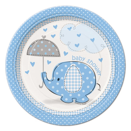 Elephant Baby Shower Blue Dessert Plates, 7 inch, 8 count