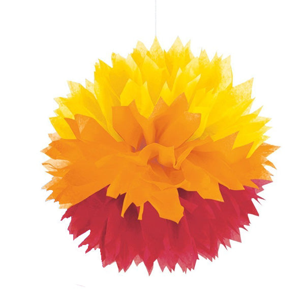 Red, Orange and Yellow Fluffy Tissue Ball Decoration, 16 inch, 3 count
