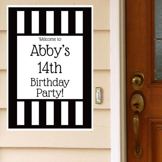 Birthday Direct's Stripe Black and White Party Custom Door Greeter