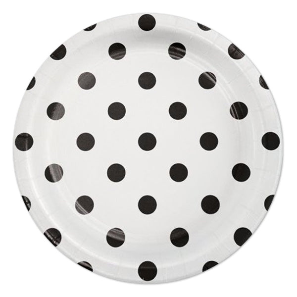 Black Velvet Dots and Stripes Dessert Plates, 7 inch, 8 count