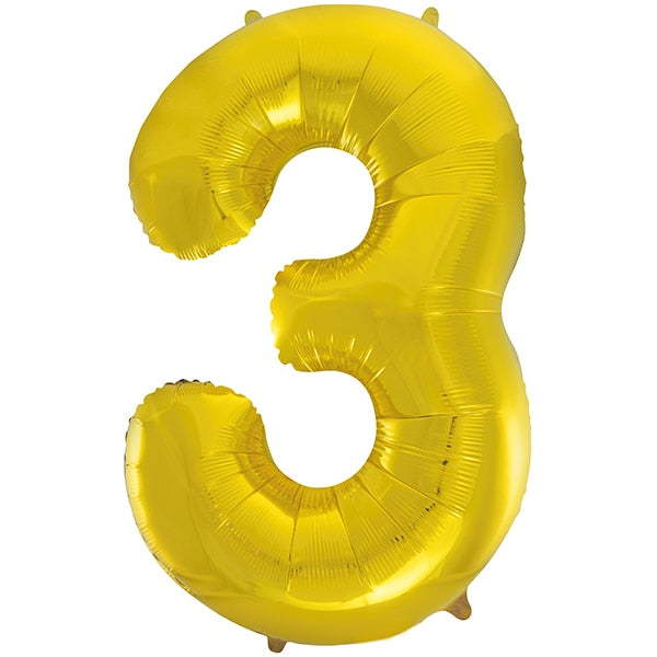 Gold Number 3 Foil Balloon, 34 inch, each