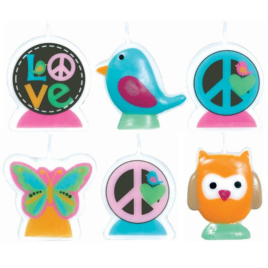 Owl Hippie Chick Shaped Cake Candle Set 6 piece